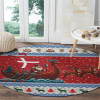 Denmark Viking Santa Christmas Round Carpet Funny Reindeer Norse Xmas - Wonder Print Shop