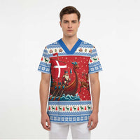 Denmark Viking Santa Christmas Scrub Top Funny Reindeer Norse Xmas - Wonder Print Shop