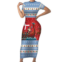 Denmark Viking Santa Christmas Short Sleeve Bodycon Dress Funny Reindeer Norse Xmas - Wonder Print Shop