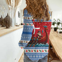 Denmark Viking Santa Christmas Women Casual Shirt Funny Reindeer Norse Xmas - Wonder Print Shop