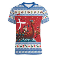 Denmark Viking Santa Christmas Women V-Neck T-Shirt Funny Reindeer Norse Xmas - Wonder Print Shop