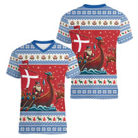 Denmark Viking Santa Christmas Women V-Neck T-Shirt Funny Reindeer Norse Xmas - Wonder Print Shop