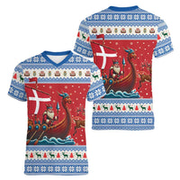 Denmark Viking Santa Christmas Women V-Neck T-Shirt Funny Reindeer Norse Xmas - Wonder Print Shop