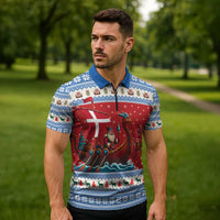 Denmark Viking Santa Christmas Zipper Polo Shirt Funny Reindeer Norse Xmas - Wonder Print Shop