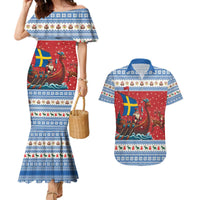 Sweden Viking Santa Christmas Couples Matching Mermaid Dress and Hawaiian Shirt Funny Reindeer Norse Xmas - Wonder Print Shop
