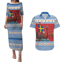 Sweden Viking Santa Christmas Couples Matching Puletasi and Hawaiian Shirt Funny Reindeer Norse Xmas - Wonder Print Shop