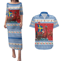 Sweden Viking Santa Christmas Couples Matching Puletasi and Hawaiian Shirt Funny Reindeer Norse Xmas - Wonder Print Shop