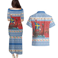 Sweden Viking Santa Christmas Couples Matching Puletasi and Hawaiian Shirt Funny Reindeer Norse Xmas - Wonder Print Shop