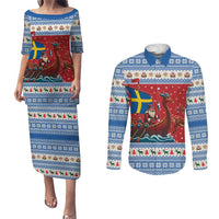 Sweden Viking Santa Christmas Couples Matching Puletasi and Long Sleeve Button Shirt Funny Reindeer Norse Xmas - Wonder Print Shop