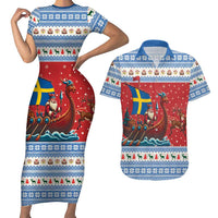 Sweden Viking Santa Christmas Couples Matching Short Sleeve Bodycon Dress and Hawaiian Shirt Funny Reindeer Norse Xmas - Wonder Print Shop