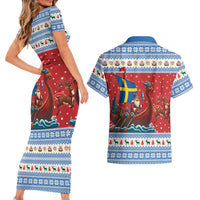 Sweden Viking Santa Christmas Couples Matching Short Sleeve Bodycon Dress and Hawaiian Shirt Funny Reindeer Norse Xmas - Wonder Print Shop
