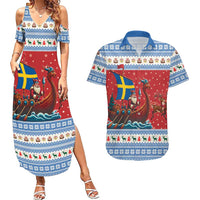 Sweden Viking Santa Christmas Couples Matching Summer Maxi Dress and Hawaiian Shirt Funny Reindeer Norse Xmas - Wonder Print Shop