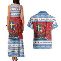 Sweden Viking Santa Christmas Couples Matching Tank Maxi Dress and Hawaiian Shirt Funny Reindeer Norse Xmas - Wonder Print Shop