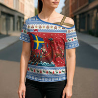 Sweden Viking Santa Christmas Cross Shoulder Shirt Funny Reindeer Norse Xmas - Wonder Print Shop