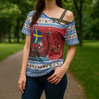 Sweden Viking Santa Christmas Cross Shoulder Shirt Funny Reindeer Norse Xmas - Wonder Print Shop