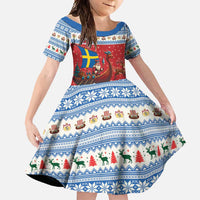 Sweden Viking Santa Christmas Family Matching Long Sleeve Bodycon Dress and Hawaiian Shirt Funny Reindeer Norse Xmas - Wonder Print Shop