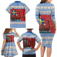 Sweden Viking Santa Christmas Family Matching Long Sleeve Bodycon Dress and Hawaiian Shirt Funny Reindeer Norse Xmas - Wonder Print Shop