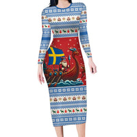 Sweden Viking Santa Christmas Family Matching Long Sleeve Bodycon Dress and Hawaiian Shirt Funny Reindeer Norse Xmas - Wonder Print Shop
