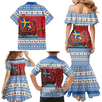 Sweden Viking Santa Christmas Family Matching Mermaid Dress and Hawaiian Shirt Funny Reindeer Norse Xmas - Wonder Print Shop