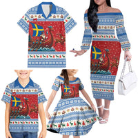 Sweden Viking Santa Christmas Family Matching Off The Shoulder Long Sleeve Dress and Hawaiian Shirt Funny Reindeer Norse Xmas - Wonder Print Shop
