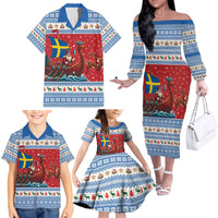 Sweden Viking Santa Christmas Family Matching Off The Shoulder Long Sleeve Dress and Hawaiian Shirt Funny Reindeer Norse Xmas - Wonder Print Shop