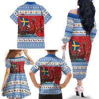 Sweden Viking Santa Christmas Family Matching Off The Shoulder Long Sleeve Dress and Hawaiian Shirt Funny Reindeer Norse Xmas - Wonder Print Shop