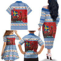 Sweden Viking Santa Christmas Family Matching Off The Shoulder Long Sleeve Dress and Hawaiian Shirt Funny Reindeer Norse Xmas - Wonder Print Shop