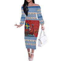 Sweden Viking Santa Christmas Family Matching Off The Shoulder Long Sleeve Dress and Hawaiian Shirt Funny Reindeer Norse Xmas - Wonder Print Shop