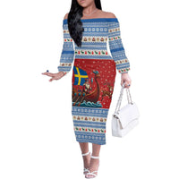 Sweden Viking Santa Christmas Family Matching Off The Shoulder Long Sleeve Dress and Hawaiian Shirt Funny Reindeer Norse Xmas - Wonder Print Shop