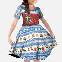 Sweden Viking Santa Christmas Family Matching Off Shoulder Maxi Dress and Hawaiian Shirt Funny Reindeer Norse Xmas - Wonder Print Shop