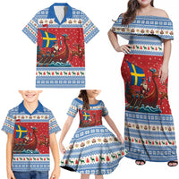 Sweden Viking Santa Christmas Family Matching Off Shoulder Maxi Dress and Hawaiian Shirt Funny Reindeer Norse Xmas - Wonder Print Shop