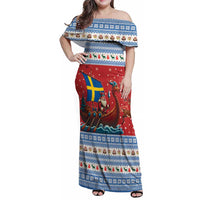 Sweden Viking Santa Christmas Family Matching Off Shoulder Maxi Dress and Hawaiian Shirt Funny Reindeer Norse Xmas - Wonder Print Shop