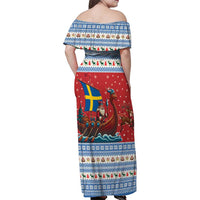 Sweden Viking Santa Christmas Family Matching Off Shoulder Maxi Dress and Hawaiian Shirt Funny Reindeer Norse Xmas - Wonder Print Shop