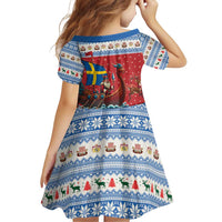Sweden Viking Santa Christmas Family Matching Off Shoulder Short Dress and Hawaiian Shirt Funny Reindeer Norse Xmas - Wonder Print Shop