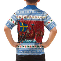 Sweden Viking Santa Christmas Family Matching Short Sleeve Bodycon Dress and Hawaiian Shirt Funny Reindeer Norse Xmas - Wonder Print Shop