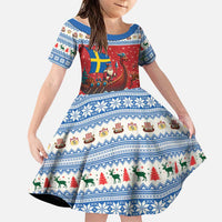 Sweden Viking Santa Christmas Family Matching Short Sleeve Bodycon Dress and Hawaiian Shirt Funny Reindeer Norse Xmas - Wonder Print Shop