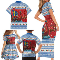 Sweden Viking Santa Christmas Family Matching Short Sleeve Bodycon Dress and Hawaiian Shirt Funny Reindeer Norse Xmas - Wonder Print Shop