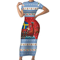 Sweden Viking Santa Christmas Family Matching Short Sleeve Bodycon Dress and Hawaiian Shirt Funny Reindeer Norse Xmas - Wonder Print Shop