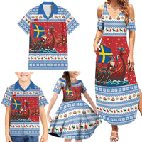 Sweden Viking Santa Christmas Family Matching Summer Maxi Dress and Hawaiian Shirt Funny Reindeer Norse Xmas - Wonder Print Shop