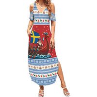 Sweden Viking Santa Christmas Family Matching Summer Maxi Dress and Hawaiian Shirt Funny Reindeer Norse Xmas - Wonder Print Shop
