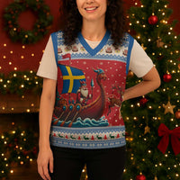 Sweden Viking Santa Christmas Knitted V-Neck Vest Funny Reindeer Norse Xmas - Wonder Print Shop