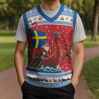 Sweden Viking Santa Christmas Knitted V-Neck Vest Funny Reindeer Norse Xmas - Wonder Print Shop