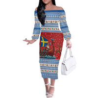 Sweden Viking Santa Christmas Off The Shoulder Long Sleeve Dress Funny Reindeer Norse Xmas - Wonder Print Shop