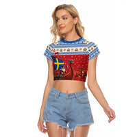 Sweden Viking Santa Christmas Raglan Cropped T Shirt Funny Reindeer Norse Xmas - Wonder Print Shop