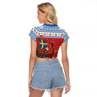 Sweden Viking Santa Christmas Raglan Cropped T Shirt Funny Reindeer Norse Xmas - Wonder Print Shop