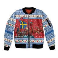Sweden Viking Santa Christmas Sleeve Zip Bomber Jacket Funny Reindeer Norse Xmas - Wonder Print Shop