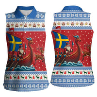 Sweden Viking Santa Christmas Women Sleeveless Polo Shirt Funny Reindeer Norse Xmas - Wonder Print Shop
