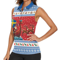Sweden Viking Santa Christmas Women Sleeveless Polo Shirt Funny Reindeer Norse Xmas - Wonder Print Shop