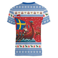 Sweden Viking Santa Christmas Women V-Neck T-Shirt Funny Reindeer Norse Xmas - Wonder Print Shop