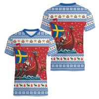 Sweden Viking Santa Christmas Women V-Neck T-Shirt Funny Reindeer Norse Xmas - Wonder Print Shop